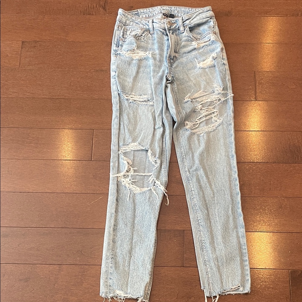 American Eagle Outfitters Ripped Light Blue Straight Leg Jeans